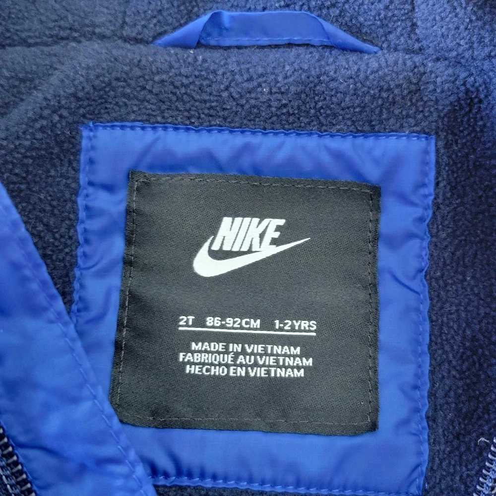 Nike Boys 2T Fleece Lined‎ Jacket Blue Navy Chevron Logo Hooded Kids